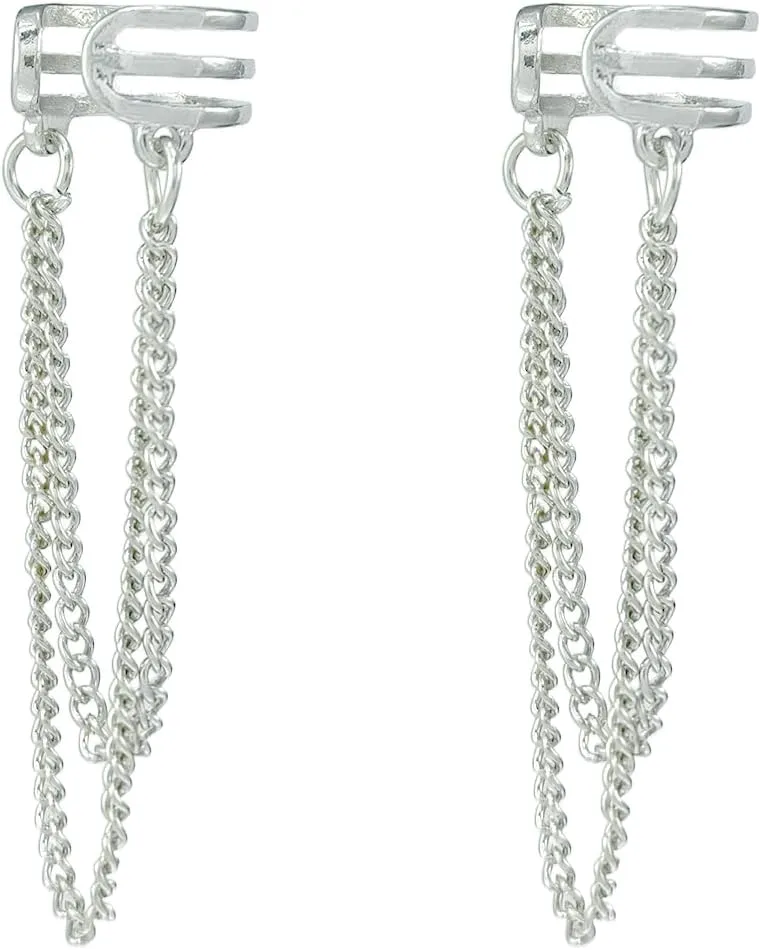 Gold Stud Earrings Set with Hypoallergenic Cubic Zirconia Adorable Trendy Mini Cartilage Chain Delicate Tassel Design Piercing Jewelry Gift for Women