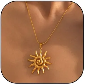 Gold Sun Necklace for Women Gold Sunburst Spiral Pendant Necklace for Women Minimalist Summer Jewelry