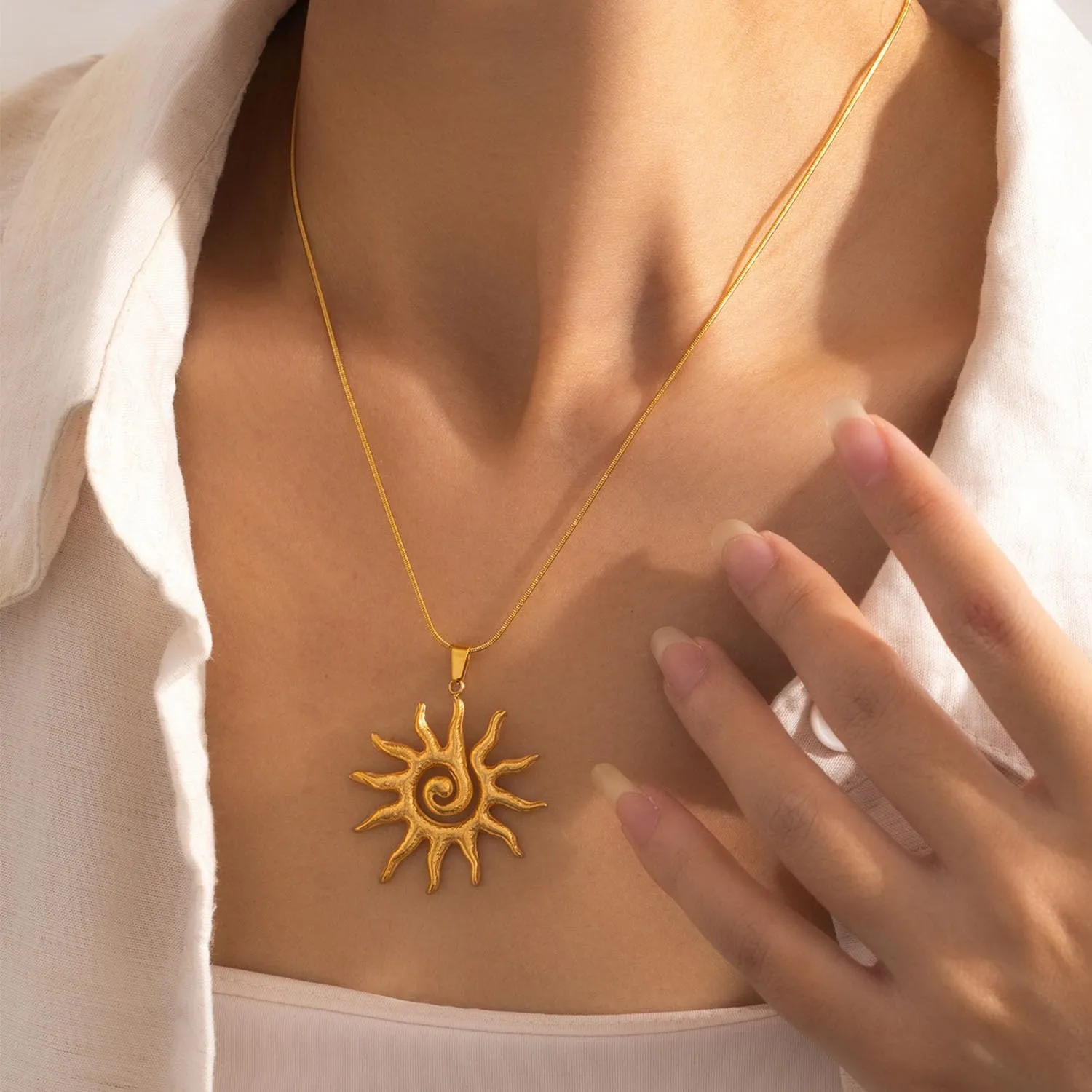 Gold Sun Necklace for Women Gold Sunburst Spiral Pendant Necklace for Women Minimalist Summer Jewelry