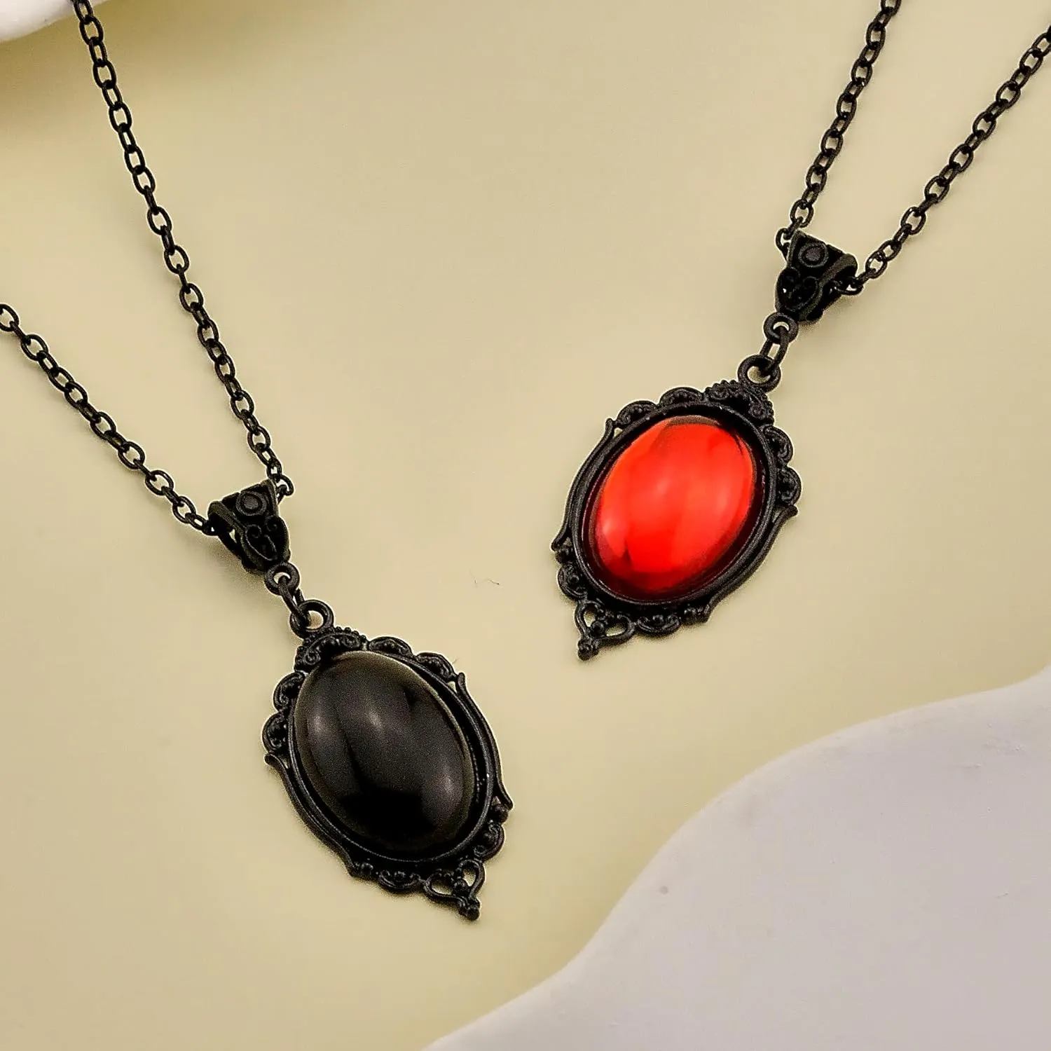 Gothic Cameo Necklace for Women Blood Red Purple Black Stardust Crystal Pendant Necklace Goth Vintage Teardrop Emboss Necklace Halloween Jewelry Costumes Accessories