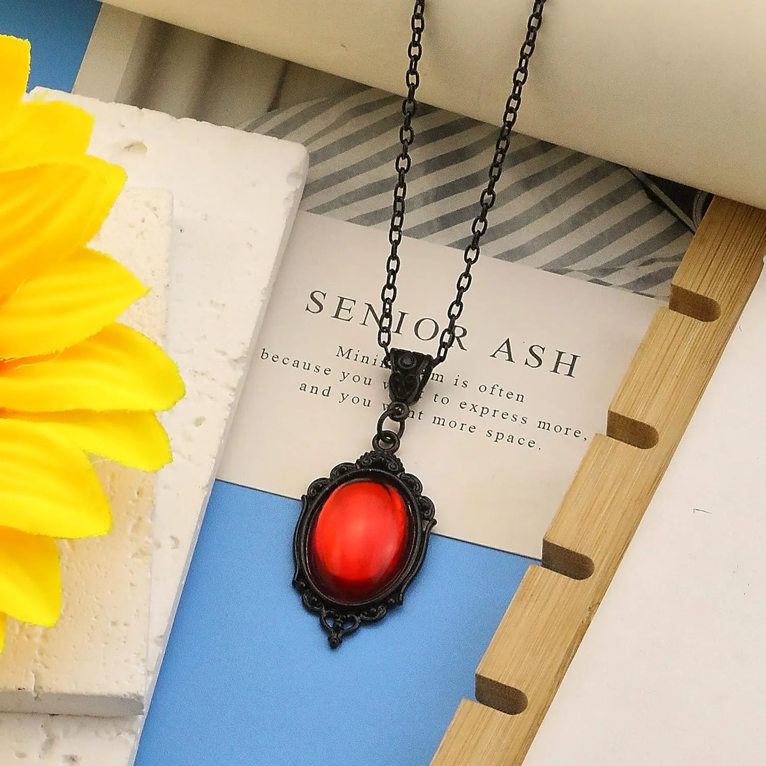 Gothic Cameo Necklace for Women Blood Red Purple Black Stardust Crystal Pendant Necklace Goth Vintage Teardrop Emboss Necklace Halloween Jewelry Costumes Accessories