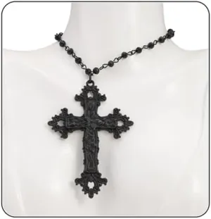 Gothic Cross Choker Necklace, Vintage Black Beaded Cross Pendant Necklace Punk Style Dark Pearl Cross Clavicle Chain Necklace Exaggerated Hip Hop Halloween Necklace Jewelry Costume