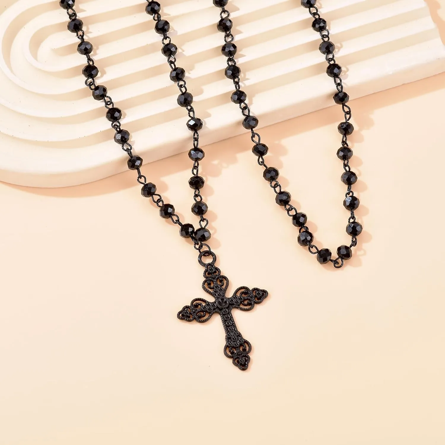 Gothic Cross Necklace, Earrings, Moon Earrings, Black Cross Pendant Choker, Crystal Chain Halloween Jewelry Set for Woman