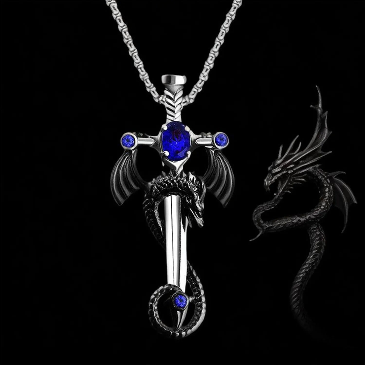 Gothic Dragon Necklace for Men Gothic Cross Necklace Vintage Punk Cross Dragon Wing Necklace Halloween Gothic Dark Style Jewelry Gifts Accessories