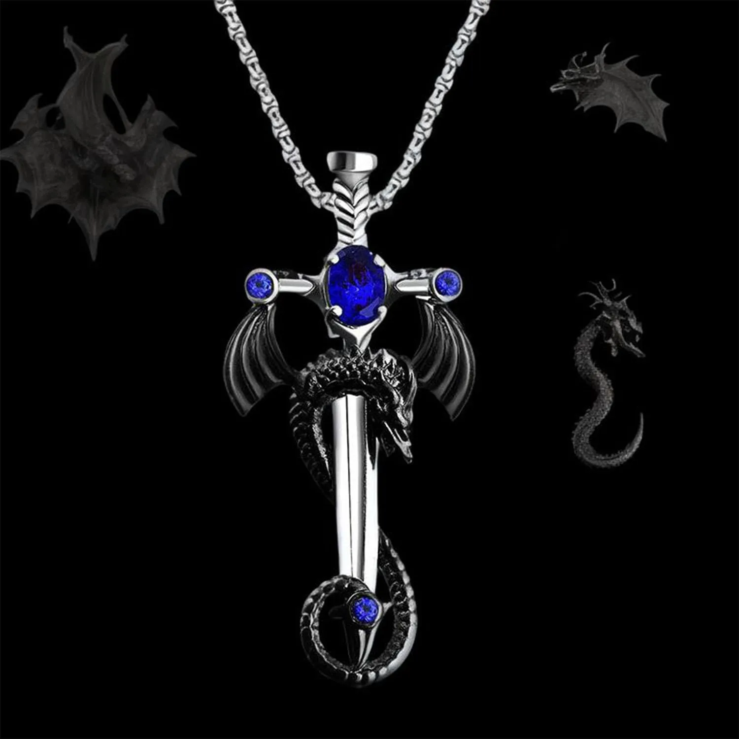 Gothic Dragon Necklace for Men Gothic Cross Necklace Vintage Punk Cross Dragon Wing Necklace Halloween Gothic Dark Style Jewelry Gifts Accessories