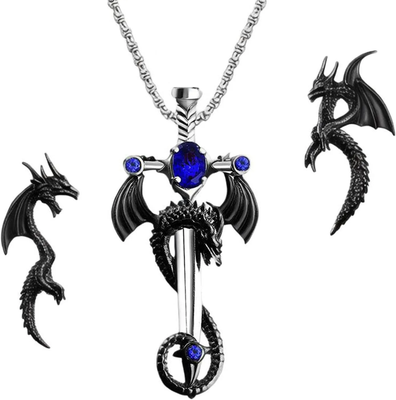Gothic Dragon Necklace for Men Gothic Cross Necklace Vintage Punk Cross Dragon Wing Necklace Halloween Gothic Dark Style Jewelry Gifts Accessories