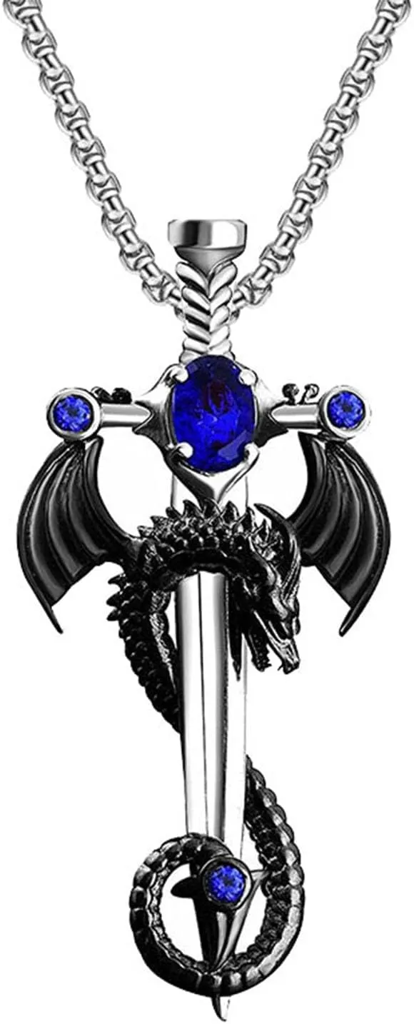 Gothic Dragon Necklace for Men Gothic Cross Necklace Vintage Punk Cross Dragon Wing Necklace Halloween Gothic Dark Style Jewelry Gifts Accessories
