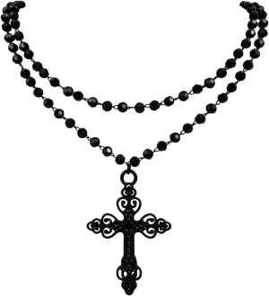 Gothic Layered Choker Necklace - Moon, Spider, Crow Skull Designs - Black Goth Halloween Jewelry for Women