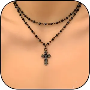 Gothic Layered Cross Necklace Black Bead Cross Choker Necklace Goth Punk Jewelry for Women Men