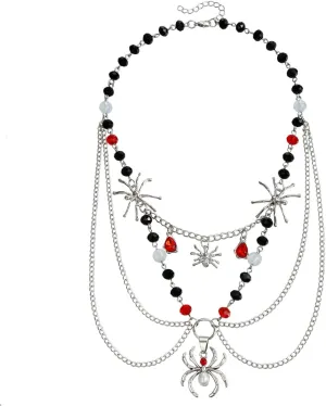 Gothic Layered Snake/Spider Necklace,Vintage Multi-Layered Beaded Snake Pendant Necklace Punk Style Pearl Spider Choker Y2k Jewelry Costume for Women