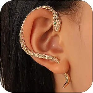 Gothic Snake Ear Cuffs - Punk Silver & Gold Snake Hanging Statement Earrings - Personalized Perforated Design - Women's Jewelry