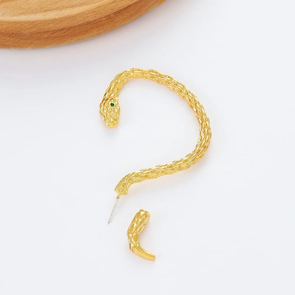Gothic Snake Ear Cuffs - Punk Silver & Gold Snake Hanging Statement Earrings - Personalized Perforated Design - Women's Jewelry