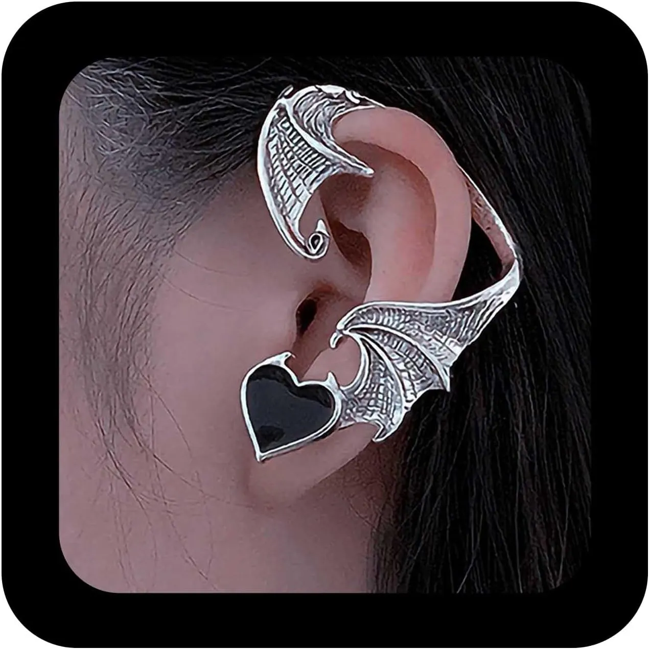 Gothic Wings Ear Wrap Earrings Bat Wings Ear Climber Earrings Black Heart Stud Earrings Punk Metal Ear Cuff Earrings Jewelry for Women