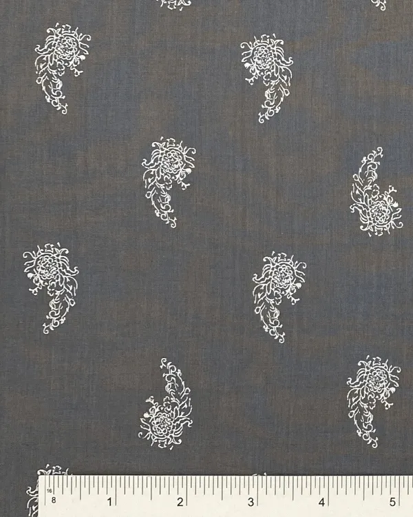 Grey Floral Paisley Fabric | Cotton Batiste