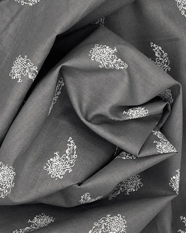 Grey Floral Paisley Fabric | Cotton Batiste