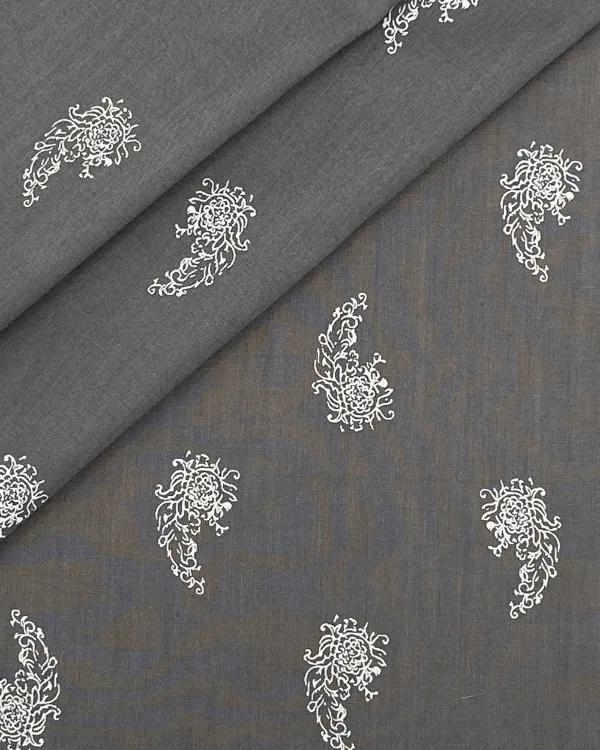 Grey Floral Paisley Fabric | Cotton Batiste