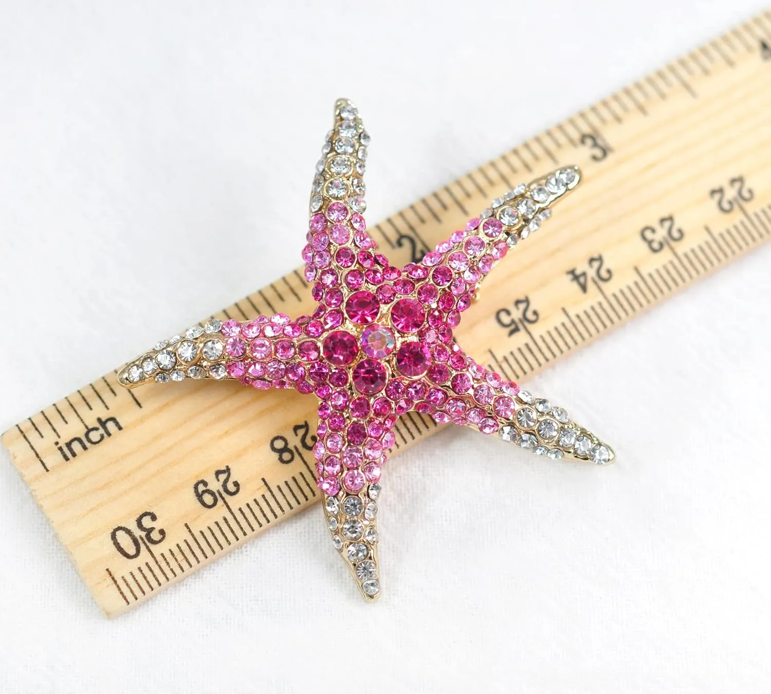 Gyn&Joy Gold Tone Blue Pink Colored Crystal Rhinestones Shine Ocean Starfish Pin Brooch