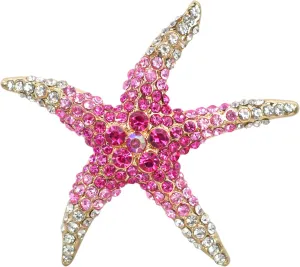 Gyn&Joy Gold Tone Blue Pink Colored Crystal Rhinestones Shine Ocean Starfish Pin Brooch