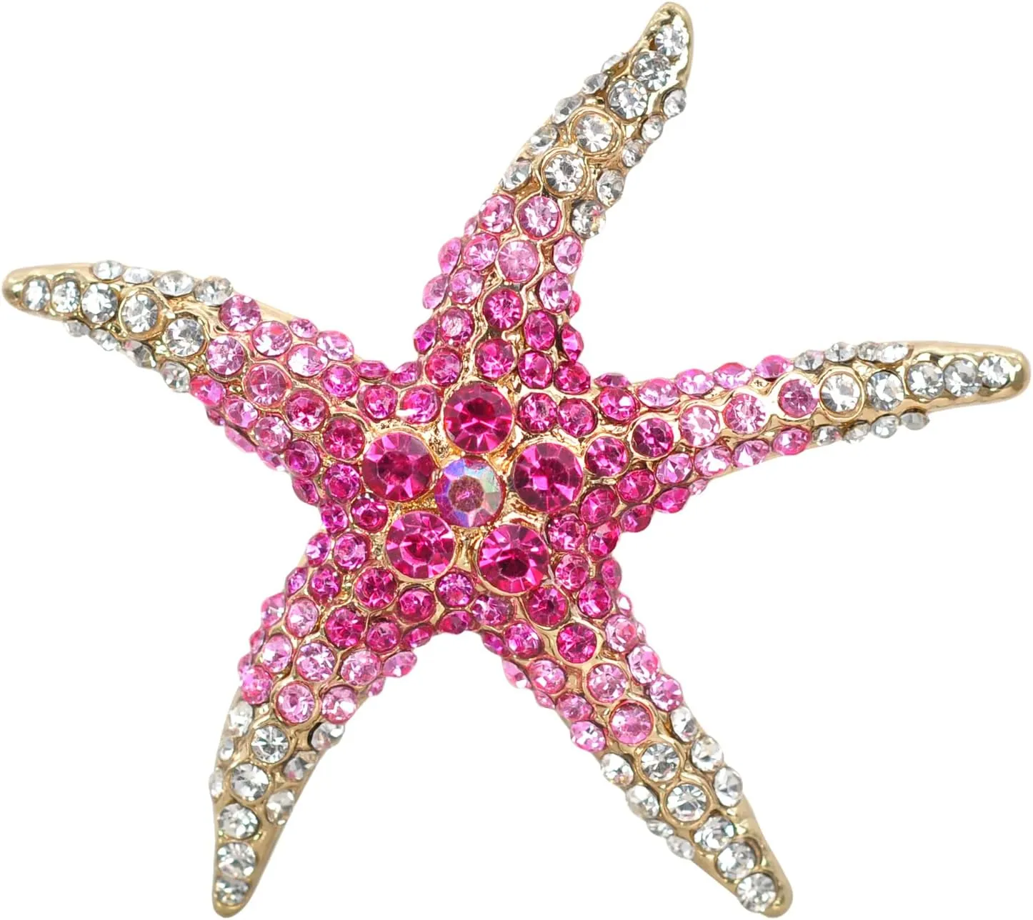 Gyn&Joy Gold Tone Blue Pink Colored Crystal Rhinestones Shine Ocean Starfish Pin Brooch