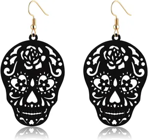 Halloween Earrings Punk Hallow Skull Face Drop Dangle Earrings for Women Girls Gothic Hook Earrings for Cosplay Costume Partiy