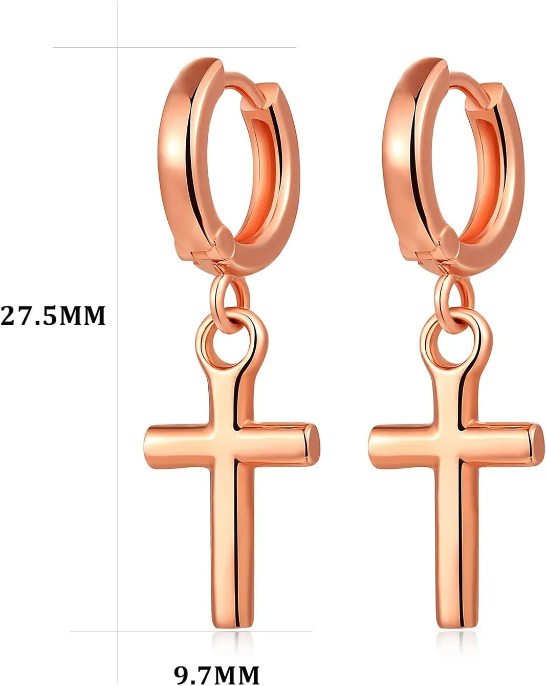 Han han 18K White Gold Plated Cross Earrings for Women, 925 Sterling Silver Cross Dangle Earrings, Simple Cross Hoop Earrings for Men Women, Silver/Rose Gold/Gold Color Cross Jewelry