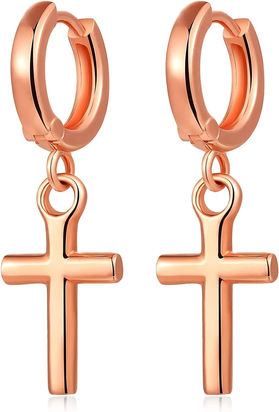 Han han 18K White Gold Plated Cross Earrings for Women, 925 Sterling Silver Cross Dangle Earrings, Simple Cross Hoop Earrings for Men Women, Silver/Rose Gold/Gold Color Cross Jewelry