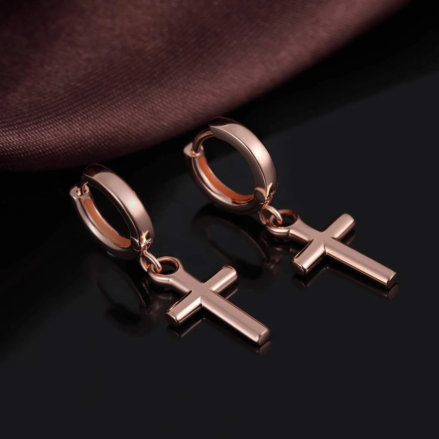 Han han 18K White Gold Plated Cross Earrings for Women, 925 Sterling Silver Cross Dangle Earrings, Simple Cross Hoop Earrings for Men Women, Silver/Rose Gold/Gold Color Cross Jewelry