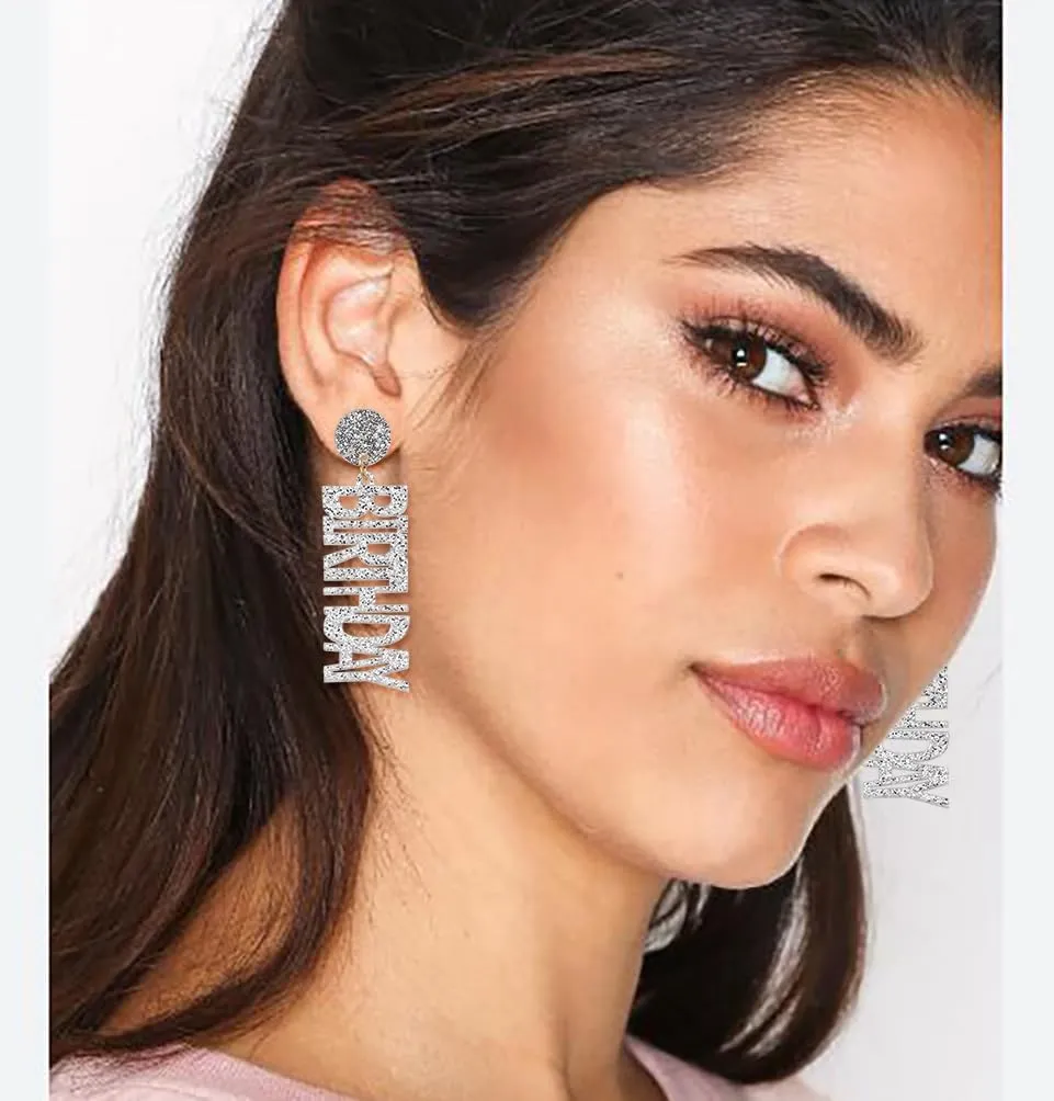 Happy Birthday Earrings Glitter Drop Dangle Earrings for Women