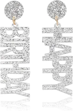 Happy Birthday Earrings Glitter Drop Dangle Earrings for Women