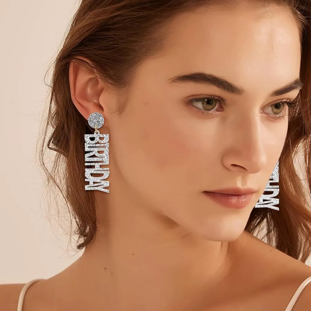 Happy Birthday Earrings Glitter Drop Dangle Earrings for Women