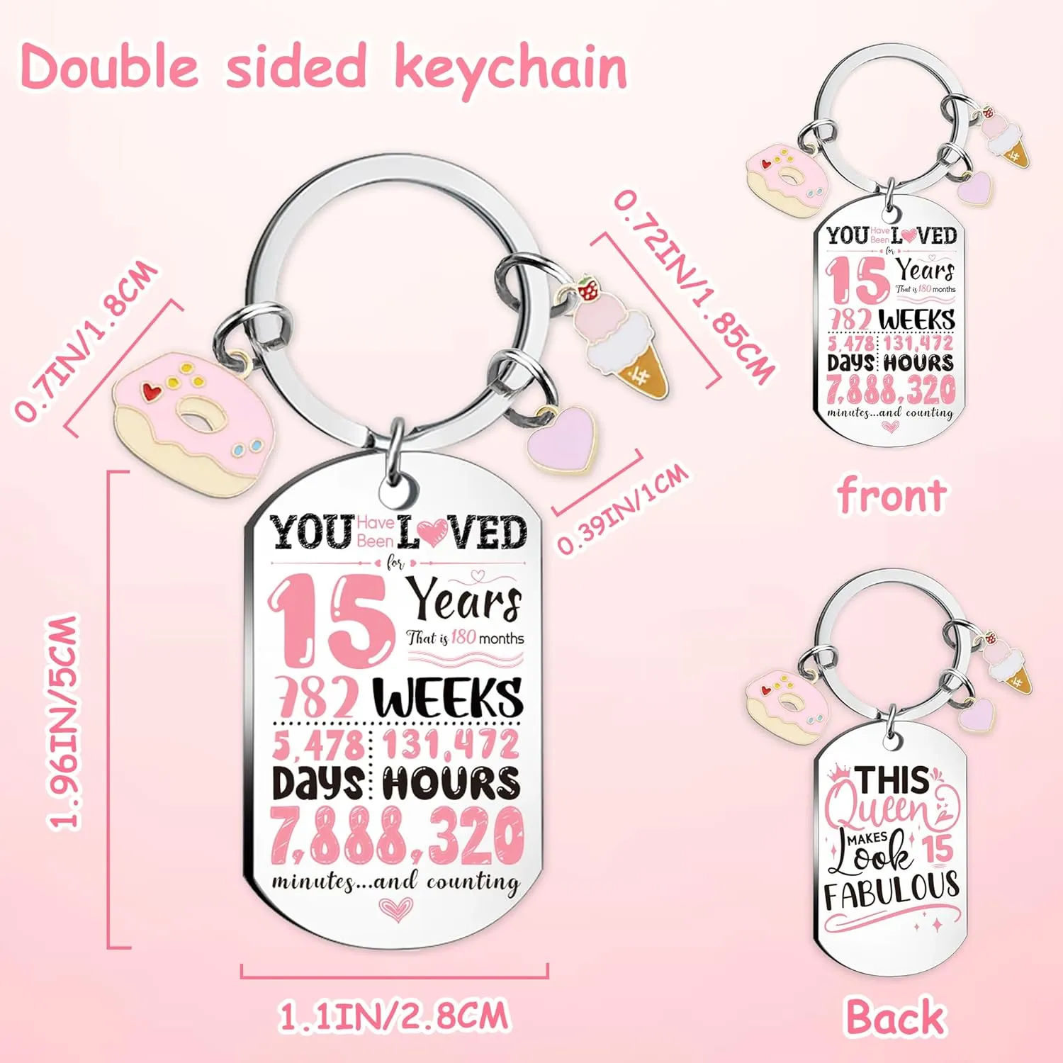 Happy Birthday Keychain Gifts for Girls - Double Sides Engraved Inspirational Presents, Ideas gifts for Teen Girls 15-18