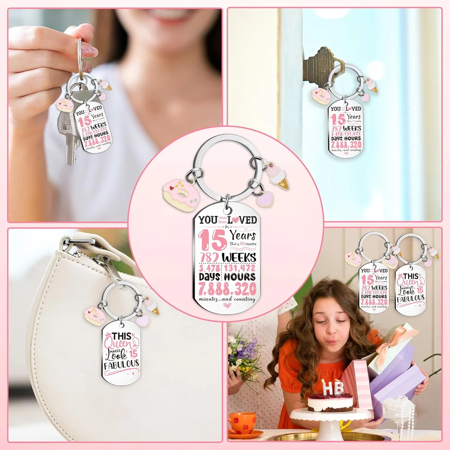 Happy Birthday Keychain Gifts for Girls - Double Sides Engraved Inspirational Presents, Ideas gifts for Teen Girls 15-18