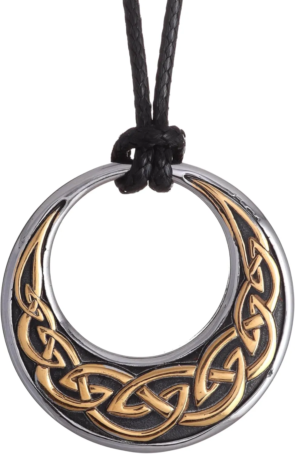 HAQUIL Celtic Knot Necklace, Gold Plated Stainless Steel Celtic Trinity Knot Charm Amulet Pendant, Faux Leather Cord, Celtic Jewelry Gift