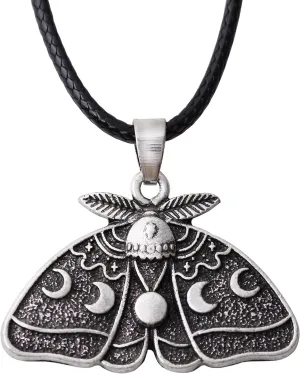 HAQUIL Moth Necklace, Moon Phase Moth Pendant, Wiccan Jewelry Gift for Women