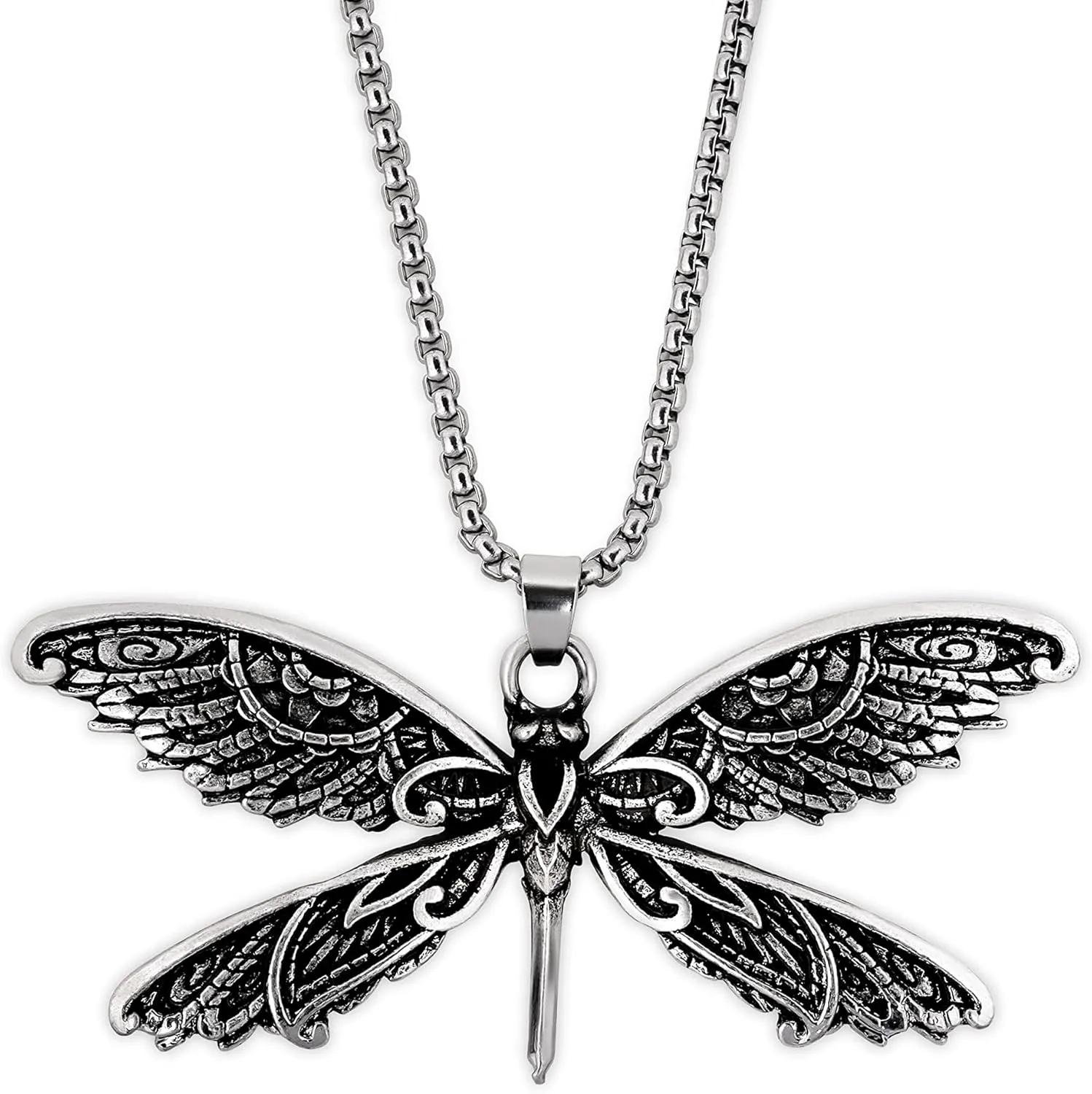HAQUIL Vintage Antique Dragonfly Pendant, Box Chain Necklace - Dragonfly Jewelry Gift for Women