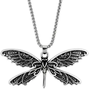 HAQUIL Vintage Antique Dragonfly Pendant, Box Chain Necklace - Dragonfly Jewelry Gift for Women