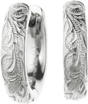 Hawaiian Hoop Earrings for Women Hypoallergenic 316L Stainless Steel 18G Hawaiian Jewelry for Both Ears Carved Plumeria Scroll Design