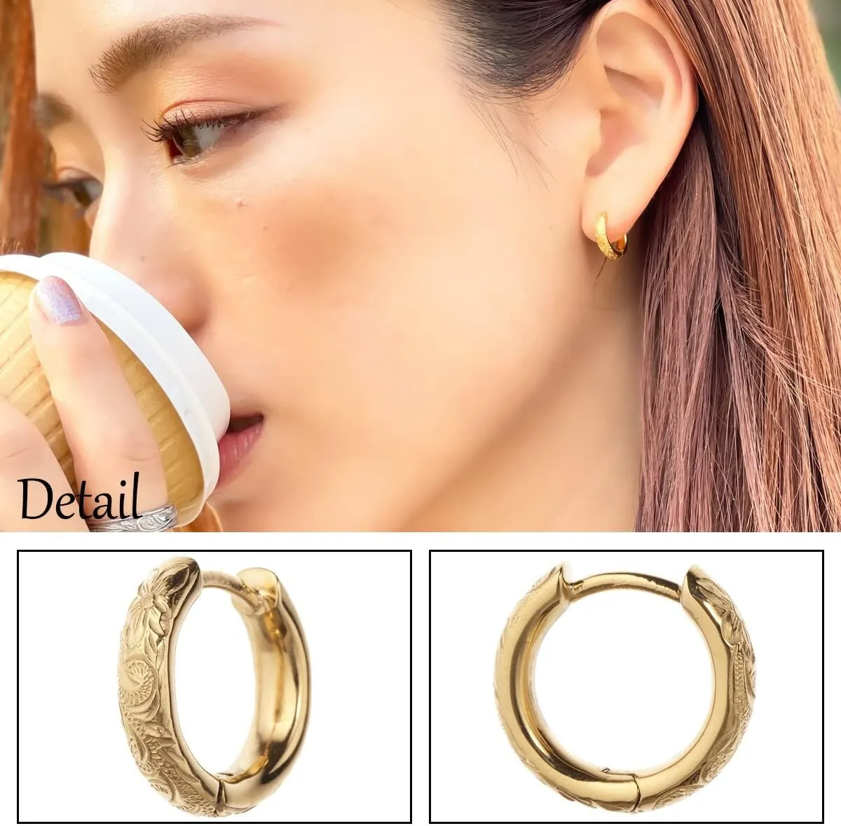 Hawaiian Hoop Earrings for Women Hypoallergenic 316L Stainless Steel 18G Hawaiian Jewelry for Both Ears Carved Plumeria Scroll Design