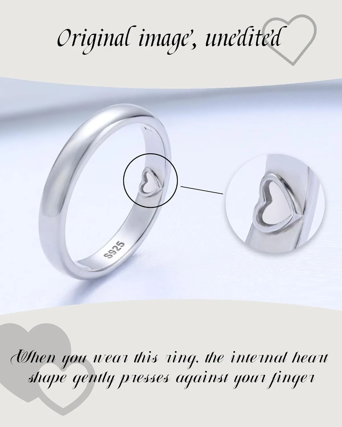 Heart Imprint Promise Ring for Women - 925 Sterling Silver Secret Love Ring with Hidden Heart - Ideal Gift for Couples & Loved Ones - Silent Expression of Affection