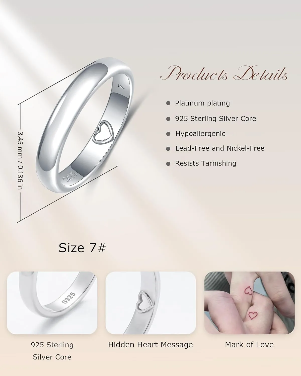 Heart Imprint Promise Ring for Women - 925 Sterling Silver Secret Love Ring with Hidden Heart - Ideal Gift for Couples & Loved Ones - Silent Expression of Affection