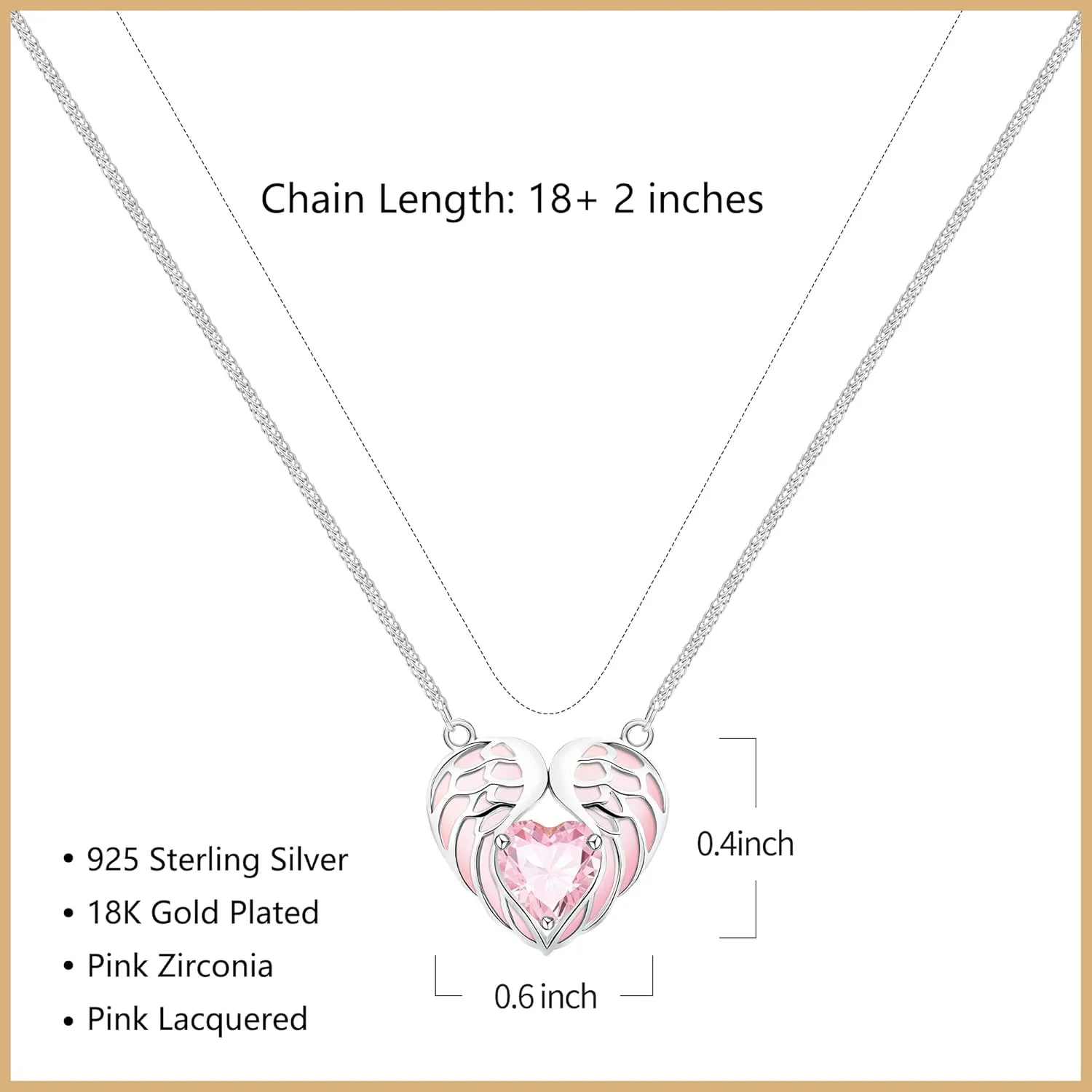 Heart Pendant Necklace for Women  White Gold Plated S925 Sterling Silver with Pink Zirconia, Adjustable Chain Necklace, Gift Packaging Included