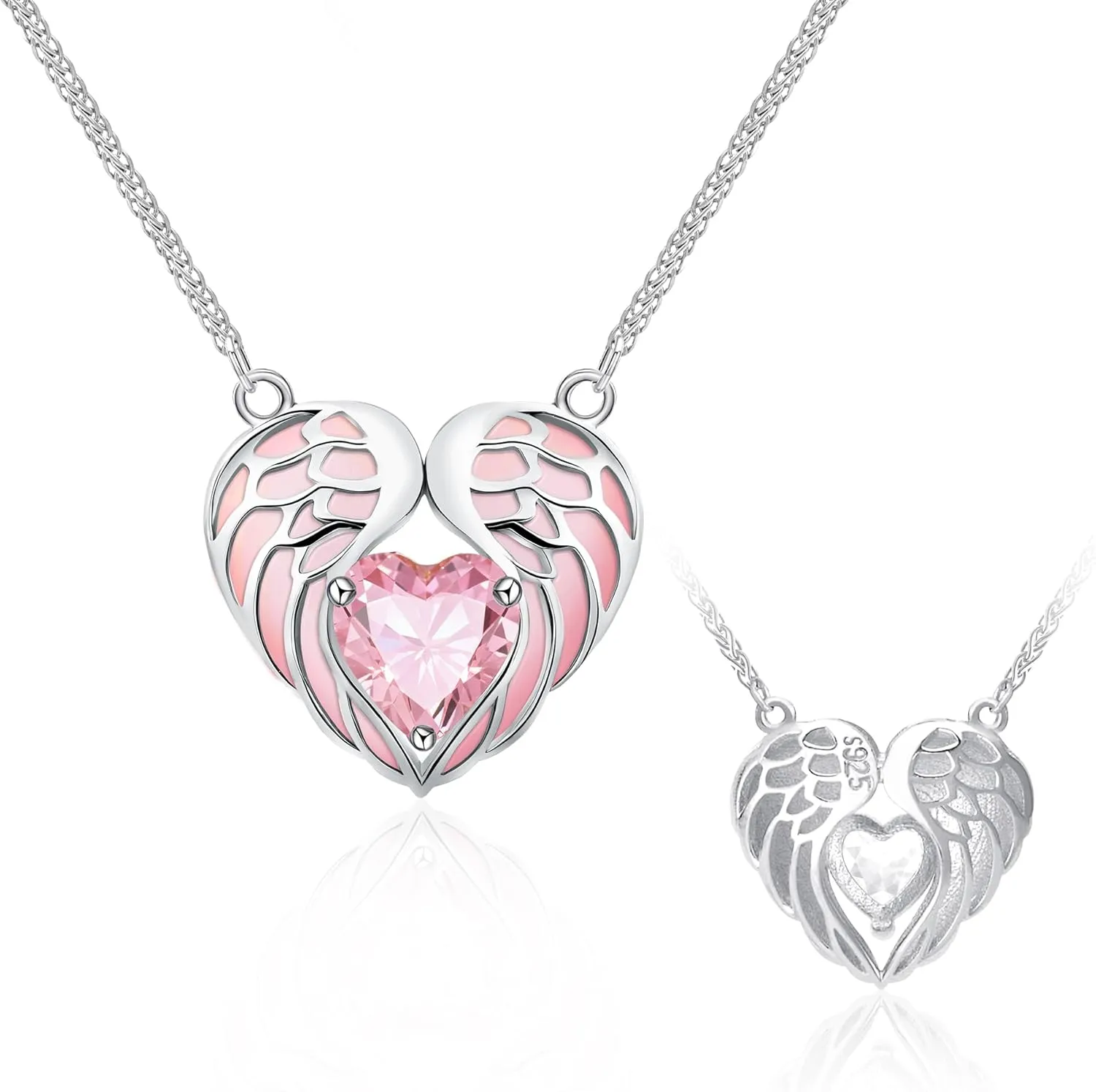 Heart Pendant Necklace for Women  White Gold Plated S925 Sterling Silver with Pink Zirconia, Adjustable Chain Necklace, Gift Packaging Included