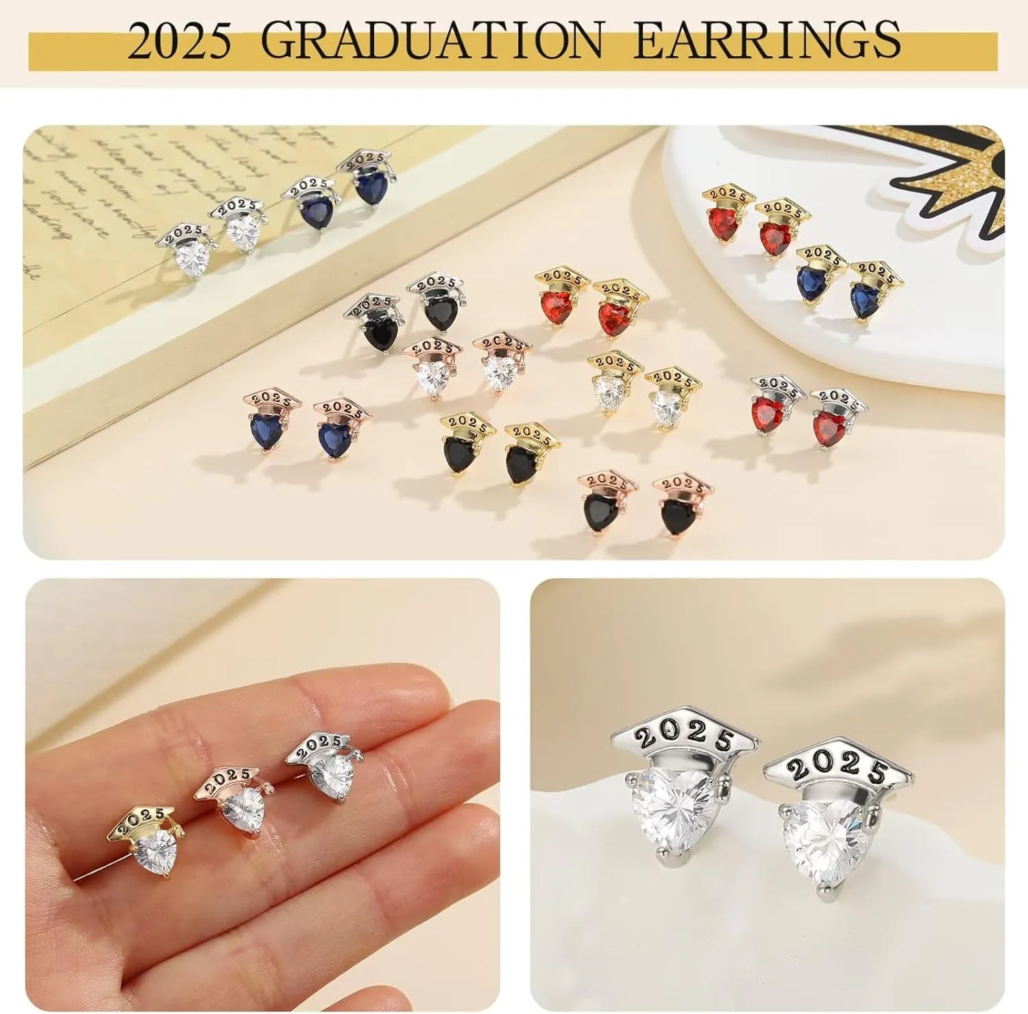 Hidepoo Graduation Gifts for Her Earrings - S925 Sterling Silver Post Hypoallergenic Earrings for Sensitive Ears Cubic Zirconia Heart 2025 Stud Earrings College Graduation Gifts for Her