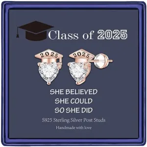 Hidepoo Graduation Gifts for Her Earrings - S925 Sterling Silver Post Hypoallergenic Earrings for Sensitive Ears Cubic Zirconia Heart 2025 Stud Earrings College Graduation Gifts for Her