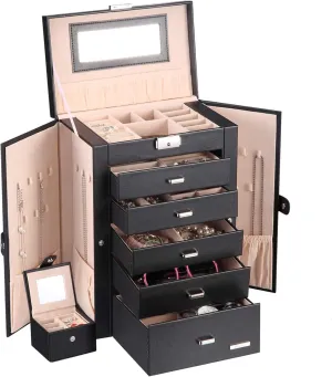 Homde 2 in 1 Huge Jewelry Box/Organizer/Case Faux Leather with Small Travel Case, Gift for Girls or Women (Black)