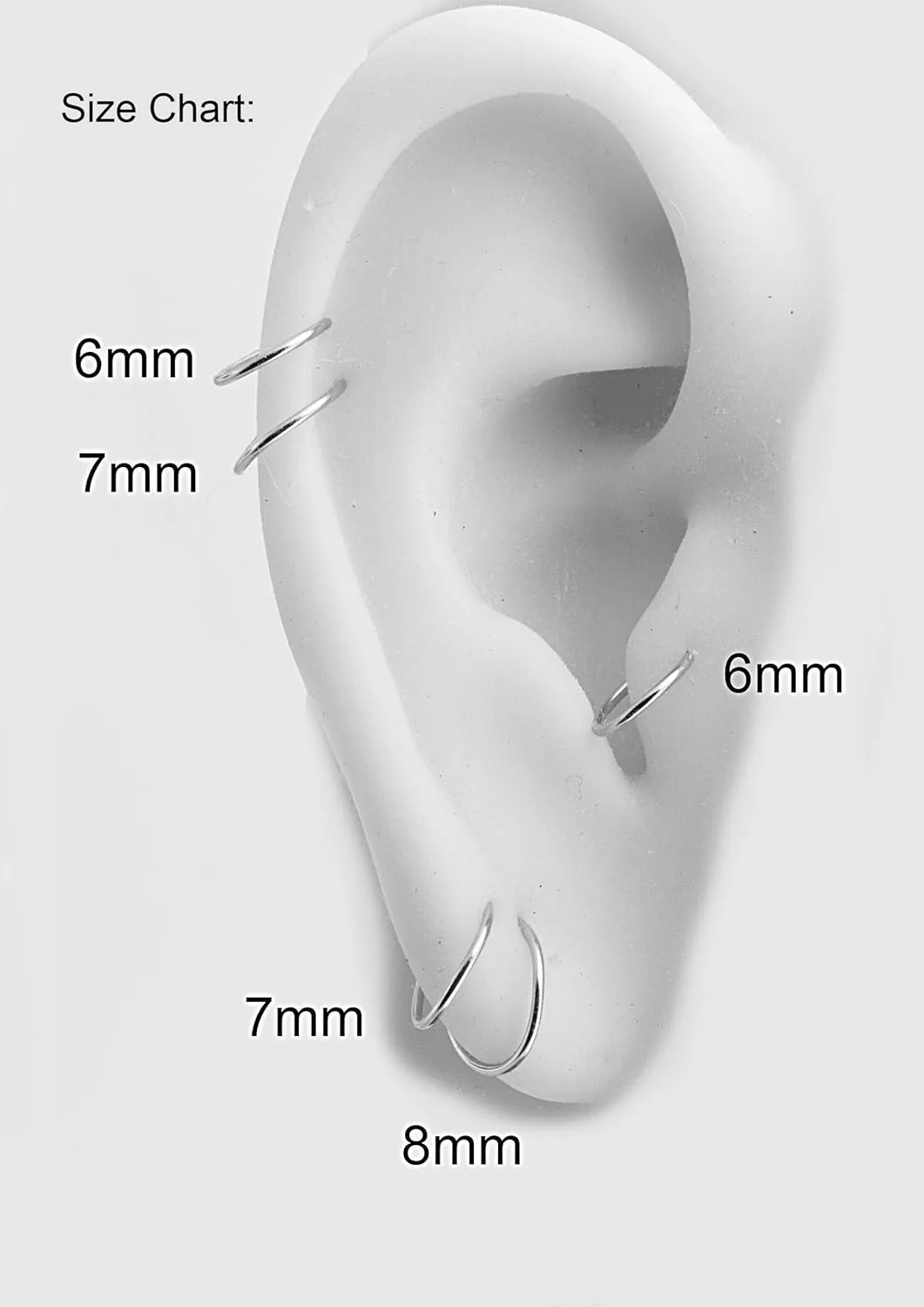 Hoop Earrings Cartilage Nose Septum Ear Helix Tragus Piercing Jewelry for Women Hypoallergenic with Balls Thin Tiny (6mm x 22 gauge / 3 Beads)