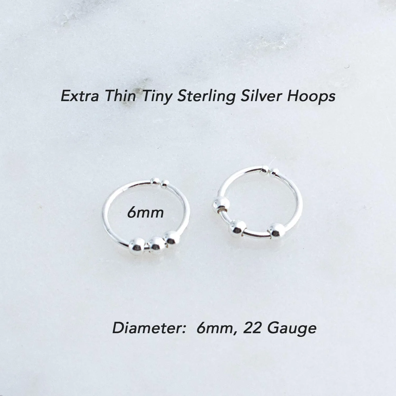 Hoop Earrings Cartilage Nose Septum Ear Helix Tragus Piercing Jewelry for Women Hypoallergenic with Balls Thin Tiny (6mm x 22 gauge / 3 Beads)