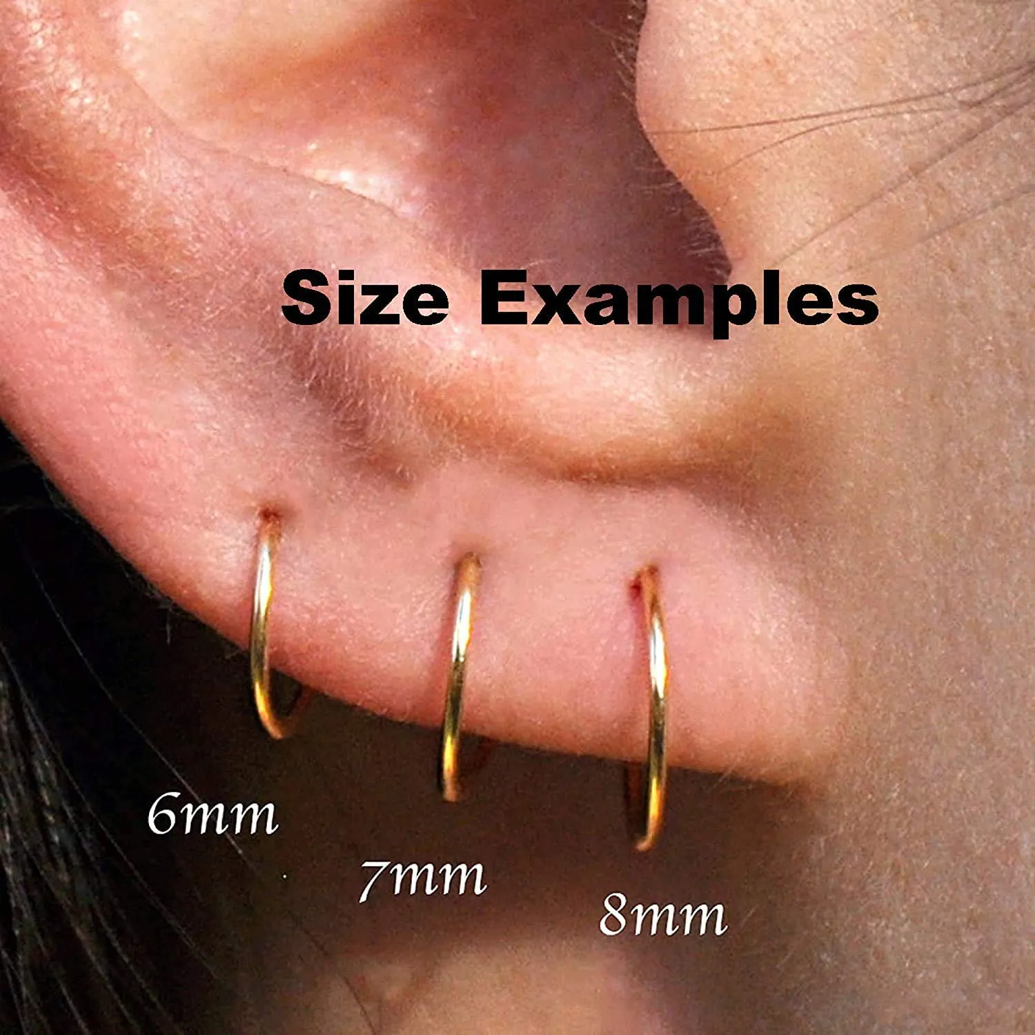 Hoop Earrings Cartilage Nose Septum Ear Helix Tragus Piercing Jewelry for Women Hypoallergenic with Balls Thin Tiny (6mm x 22 gauge / 3 Beads)