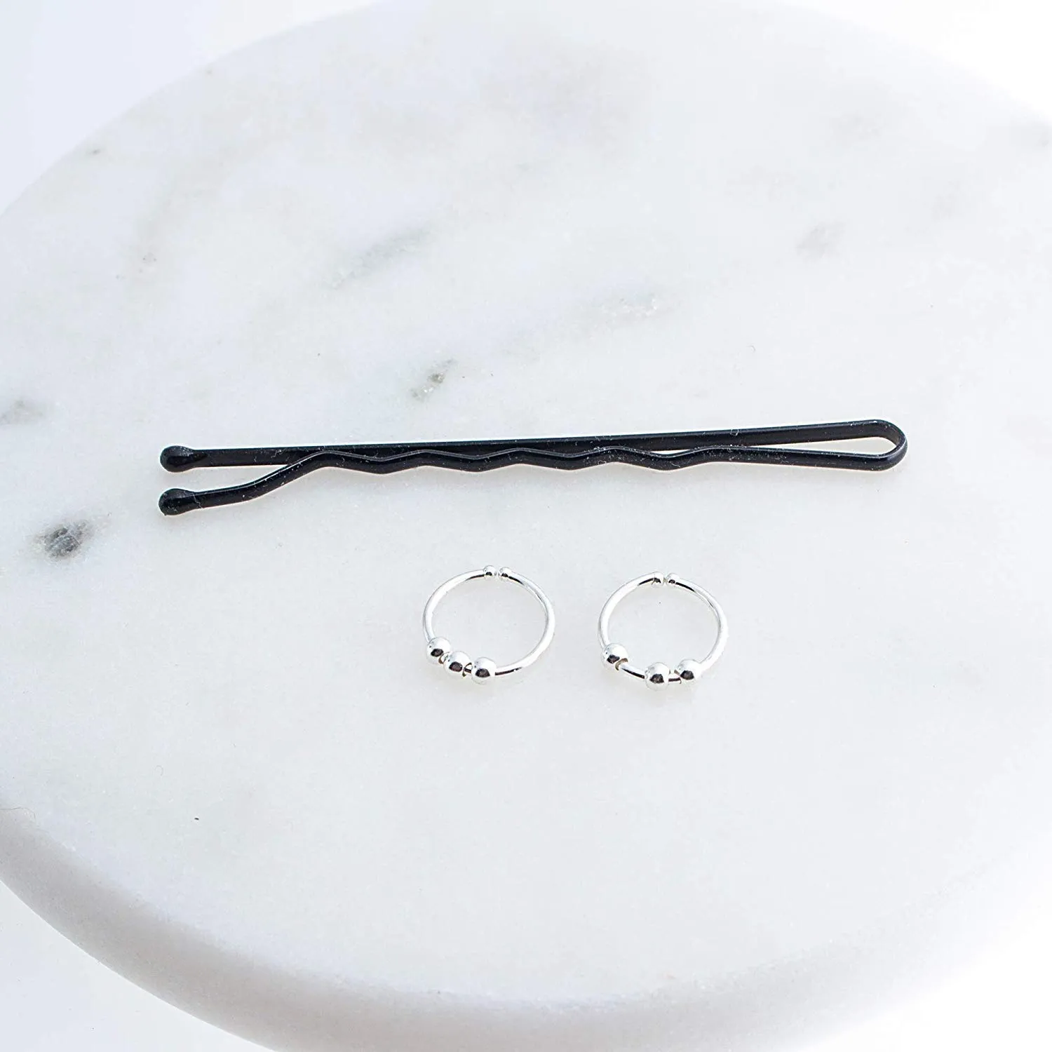 Hoop Earrings Cartilage Nose Septum Ear Helix Tragus Piercing Jewelry for Women Hypoallergenic with Balls Thin Tiny (6mm x 22 gauge / 3 Beads)