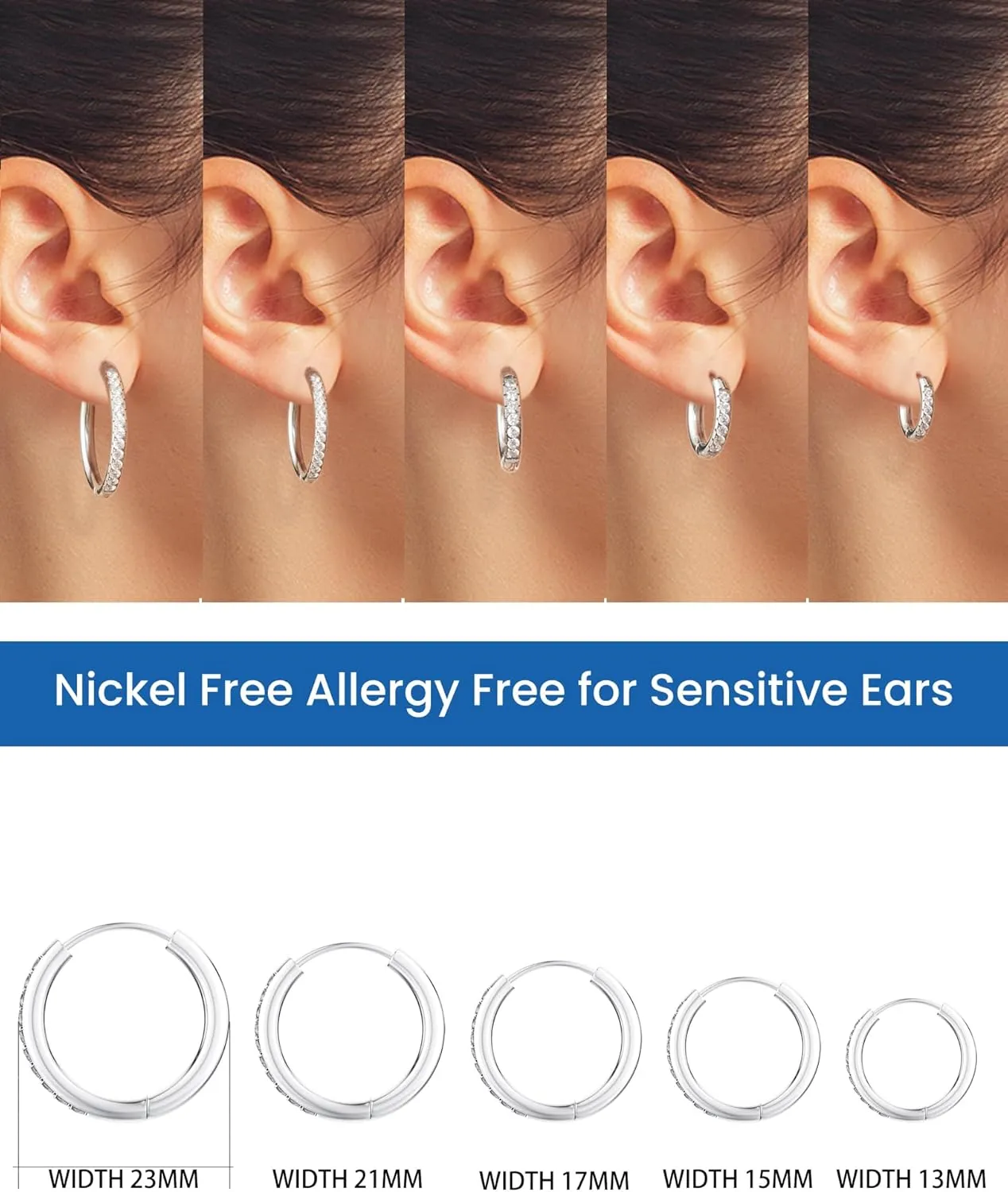 Hoop Earrings for Women & Men 316L Surgical Stainless Steel Huggie Earrings with Sparkling Cubic Zirconia Huggie Hoop Earrings - Hypoallergenic CZ Earrings,Trendy Tiny Hoops for Cartilage & Lobe.